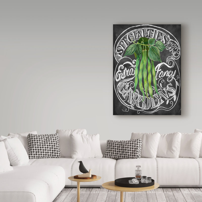 « tableau noir green beans », reproduction d’art textuel sur toile tendue, H 24 po x l 18 po x P 2 po