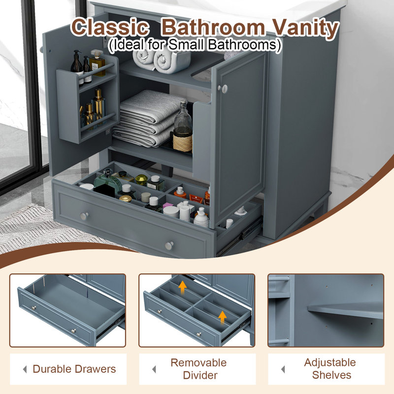 Bathroom Vanity With Ceramic Sink Combo, Blue / Silver