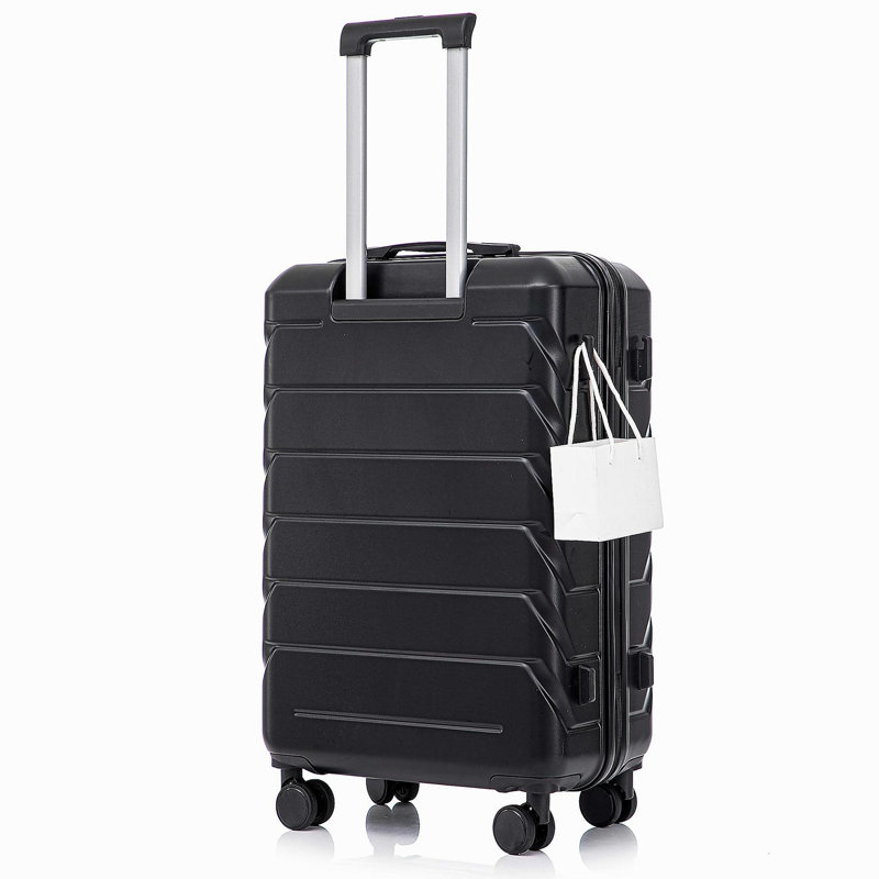 Grand bagage à carreaux en plastique dur 28 pouces ABS - Surface résistante aux égratignures Quatre roues multidirectionnelles, avec serrure à combinaison et crochets latéraux. (Noir)