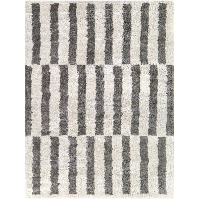 Leopoldo Cream Striped Modern Area Rug, Rectangle 7'10" x 10'