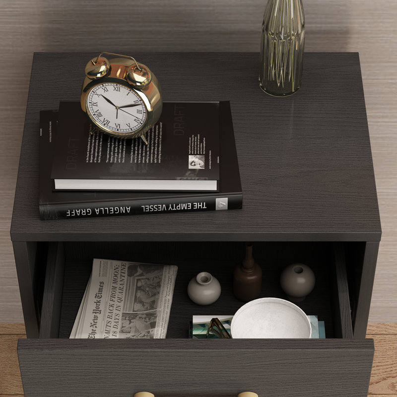Tyvez 1 Drawer Metal Legs Nightstand, Black