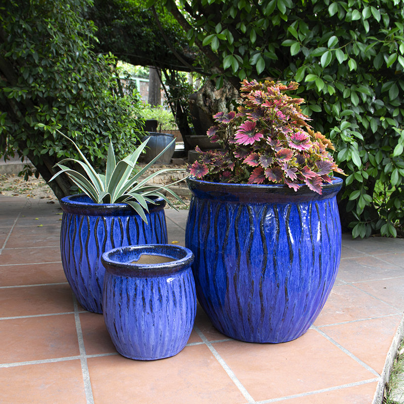 Ensemble de 3 pots à fleurs Corriente - bleu, Bleu