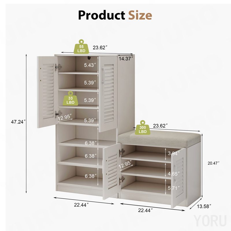 Armoire / banc de rangement pour chaussures, 10 compartiments, coussin d'entrée - blanc