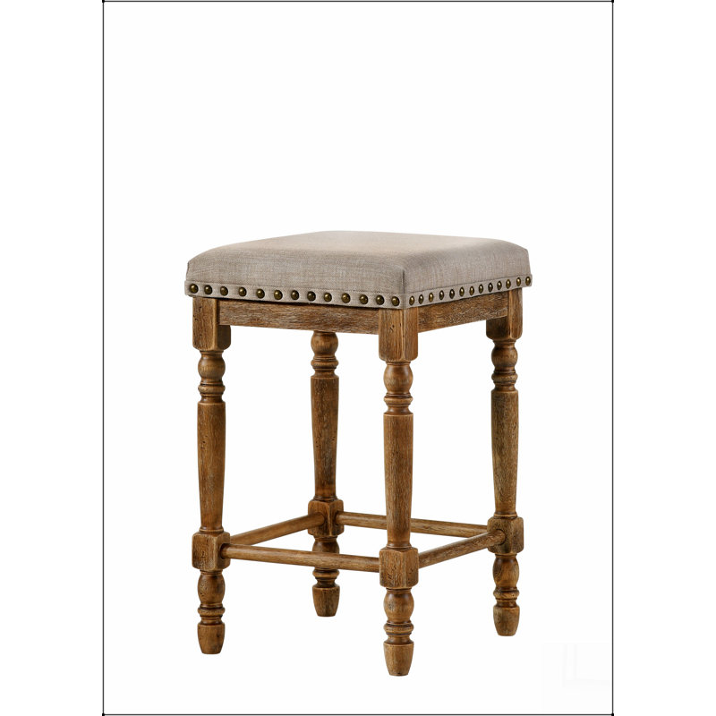 Tabouret à hauteur de comptoir en tissu et finition chêne vieilli Farsiris (ensemble de 2)