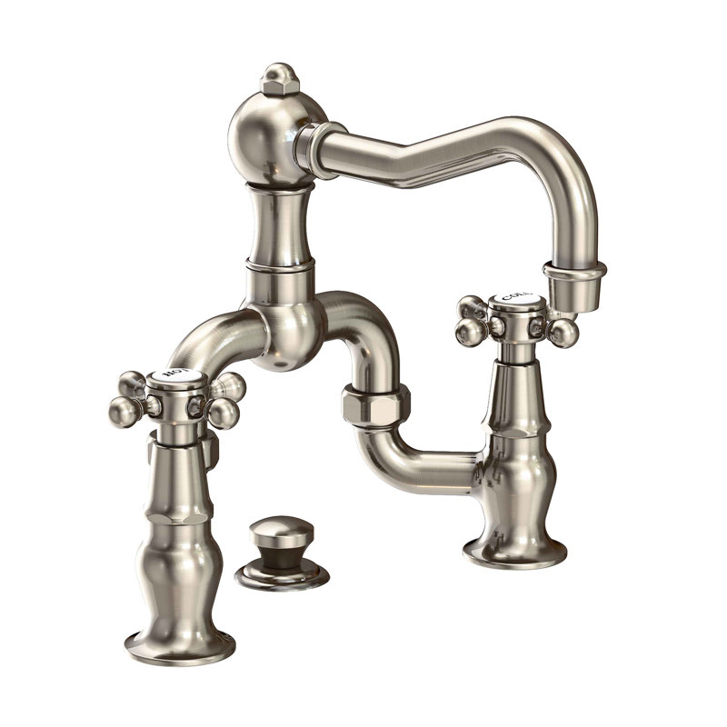 Chesterfield Bathroom Bridge Faucet with Drain Assembly, Antique Nickel
