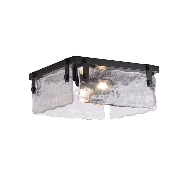 Laia 11.8" Black 2-light Hand Crafted Glass Square Flush Mount