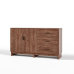 Buffet 59,1 pouces avec 2 portes et 3 tiroirs, surface ovale en grain de noyer, armoire de rangement polyvalente pour espace de vie