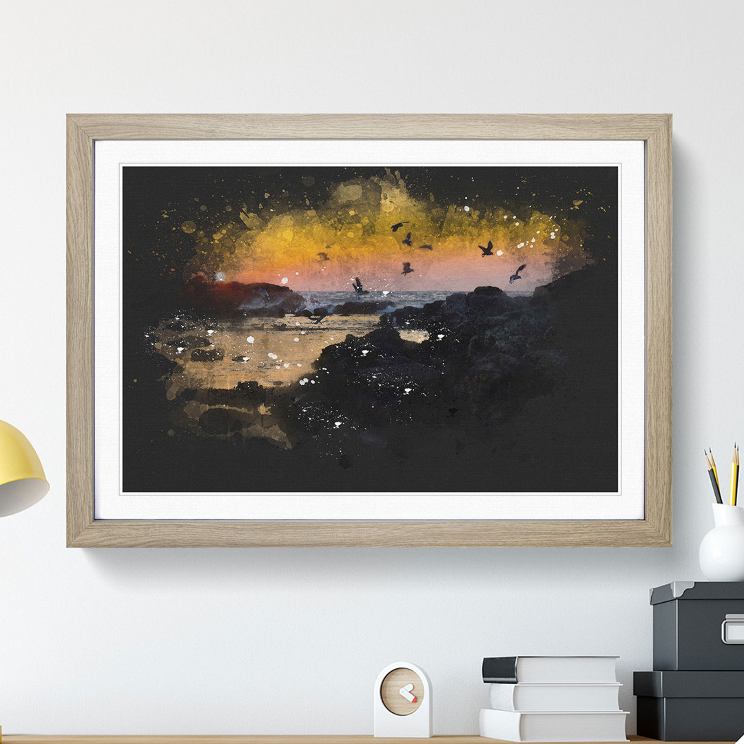 Sunset at the Beach in Spain Paint Splash - Picture Frame Graphic Art