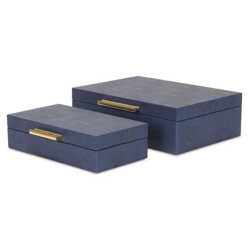 Ensemble de boîtes décoratives rectangulaires Lusan - Faux chagrin bleu marine, Bleu marine