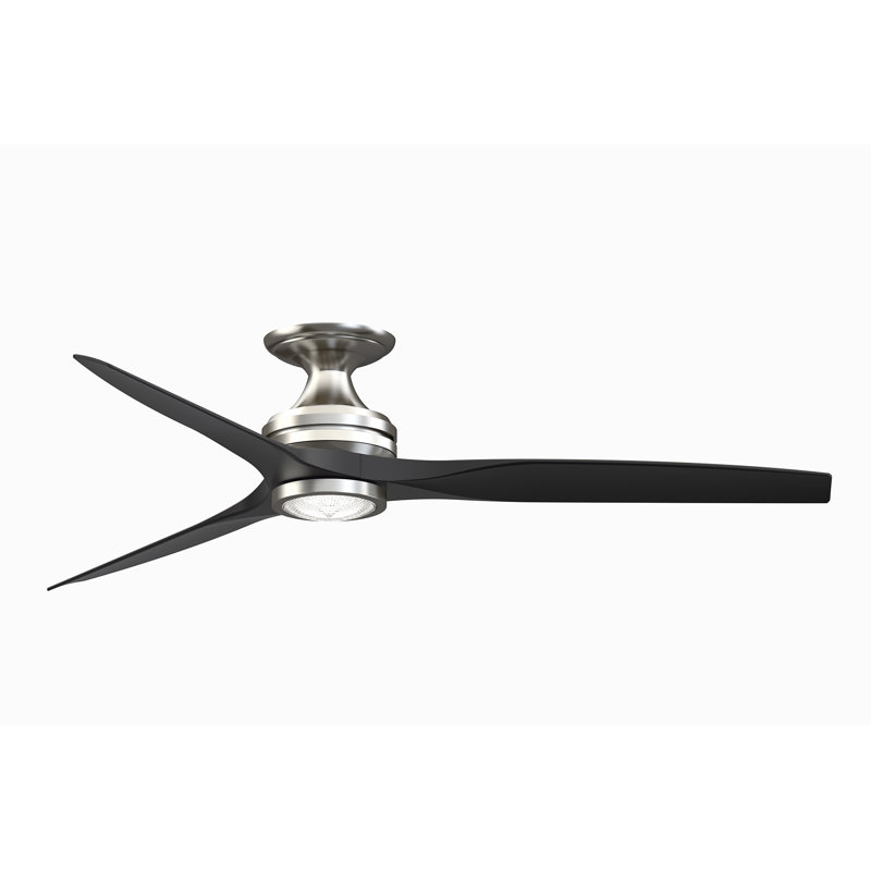 Ventilateur de plafond encastré intérieur / extérieur Spitfire 60 po avec lumière DEL et télécommande, Nickel brossé, Noir