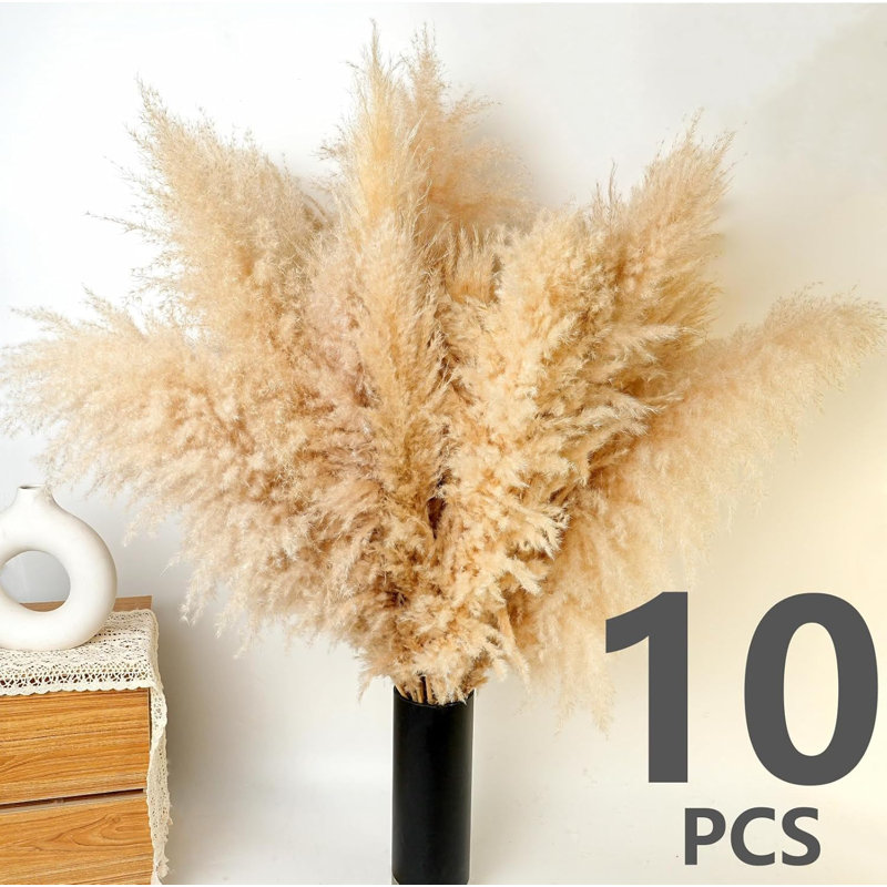 10 PCS Tall Pampas Grass Stems In Natural Beige, Add A Boho Touch To Your Spaceâ€”Pompas Grass Ideal For Floral Arrangements, Floor Vases, Weddings, And Creating A Bohemian Ambiance At Home.