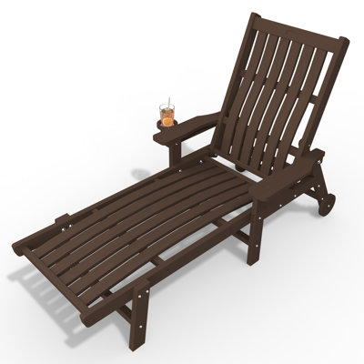Dareona Outdoor HDPE Adjustable Reclining Chaise Lounge Chair With Wheels & Cup Holder