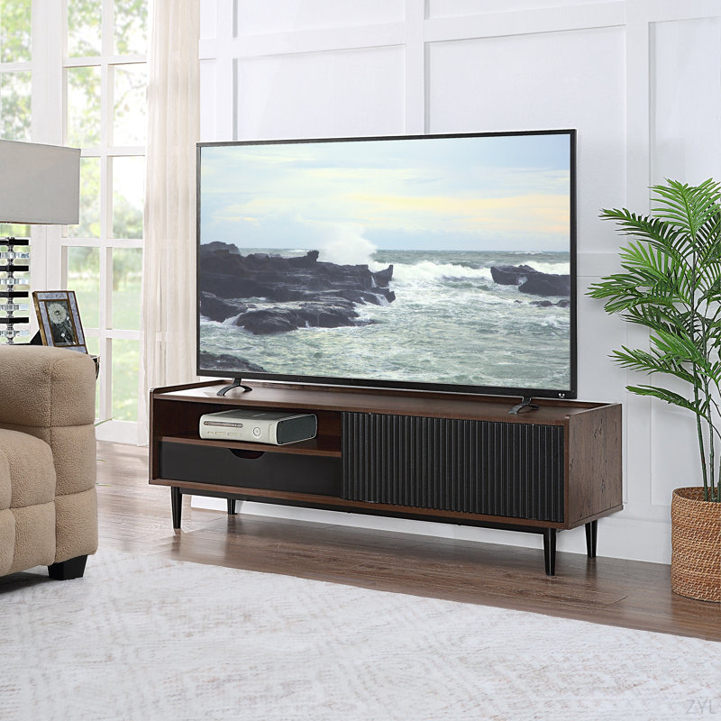 Duane 59.25" Mid-Century Modern TV Stand for TVs up to 55" in Black, Dark Brown/Black