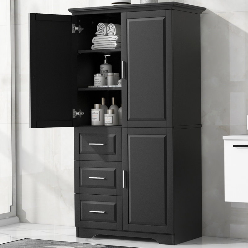 Armoire de salle de bain autoportante 62,5 po Macc, Noir