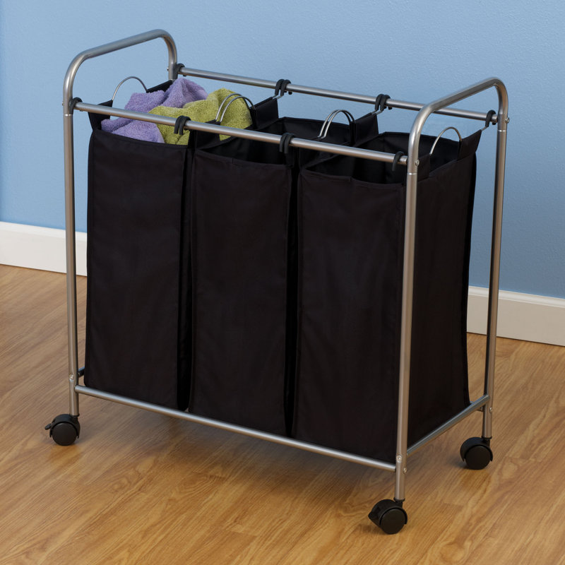 Rolling Triple Laundry Sorter, Black/Gray