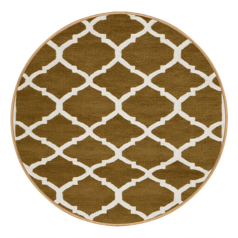 Tapis brun treillis lavable à la machine, Rond 5 pi