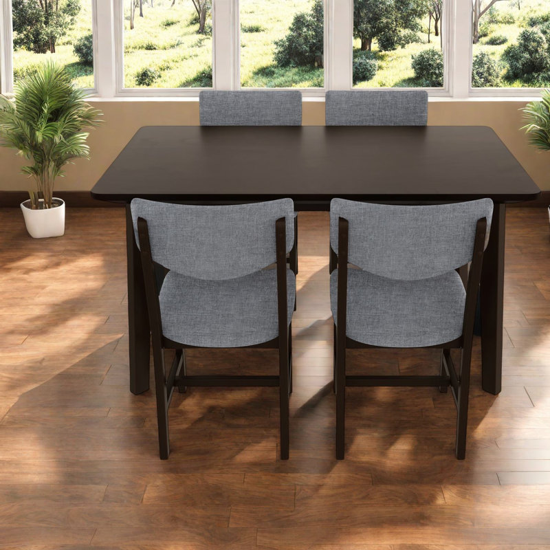 Ensemble de table de salle à manger rustique 5 pièces, en bois massif et revêtement, de style maison de campagne