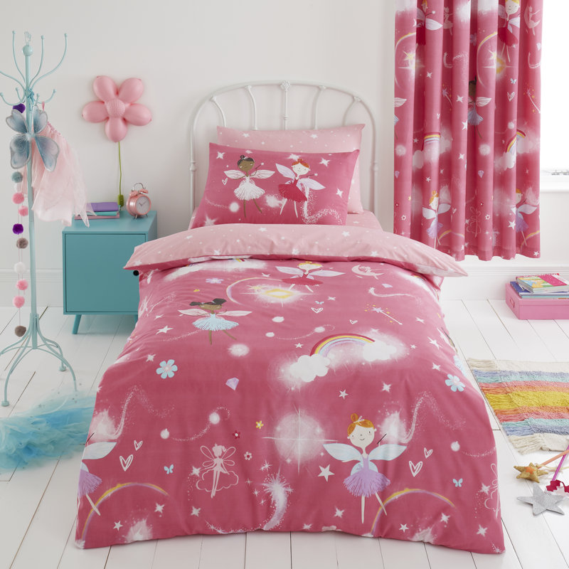 Kids Magical Unicorn Duvet Cover Set Cotton Blend Bedding Set with Pillowcases Soft Breathable Quilt Cover Button Closure Easy Care