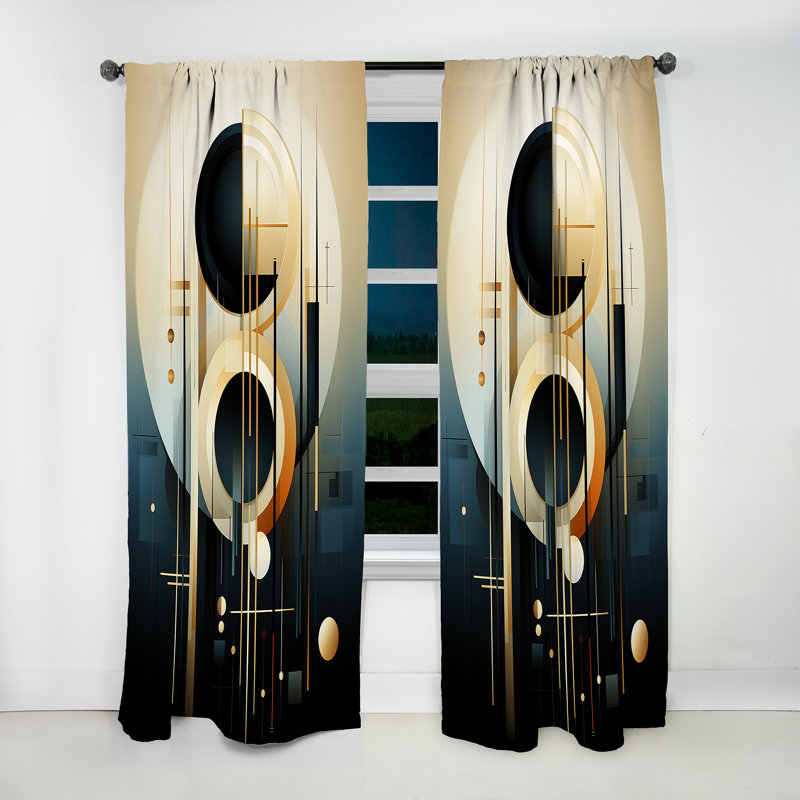 Duhon Vanilla Vectors Abstract Shapes - Modern Velvet Curtain - Room Darkening - 1 Panel, 52" W x 95" L
