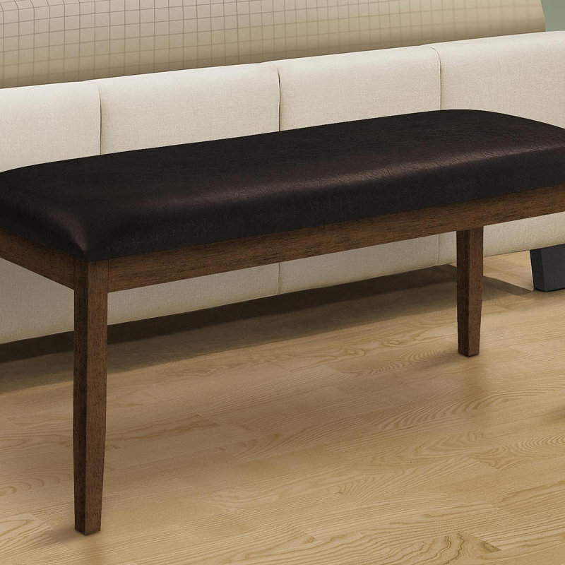 Banc, rectangulaire 48 po, salle à manger, vestibule, couloir, cuisine, rembourré, bois, bois massif brun, aspect cuir brun, transitionnel