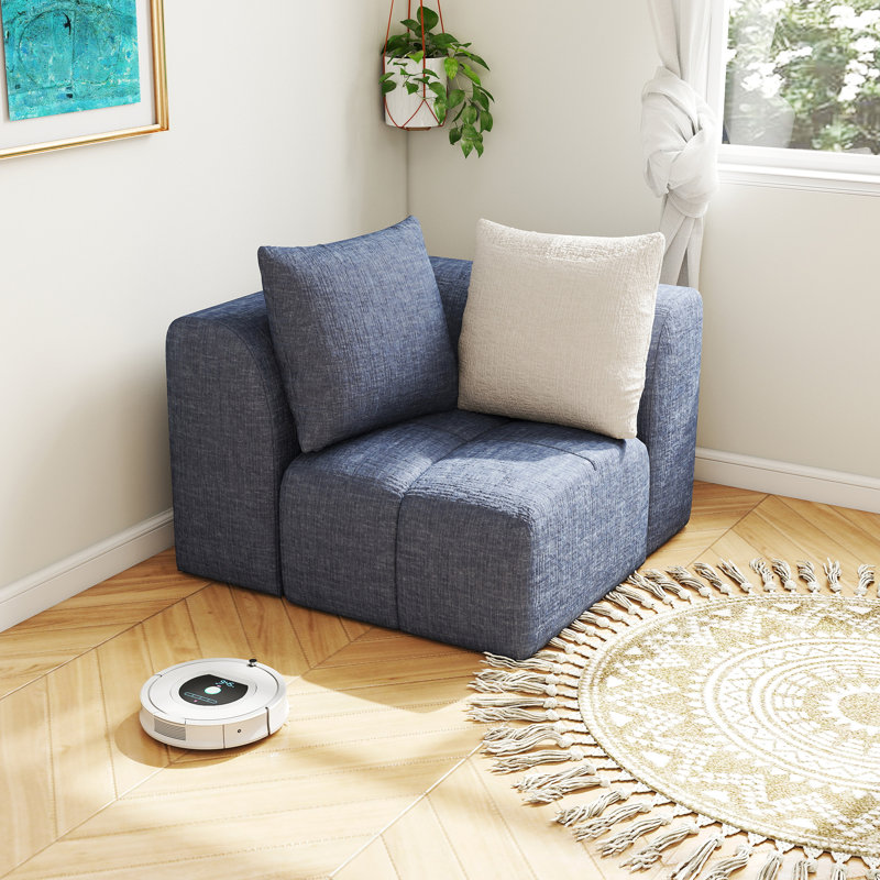 Fauteuil d'angle modulaire en mousse à mémoire de forme 38 po, sans cadre 38 po, Velours côtelé bleu
