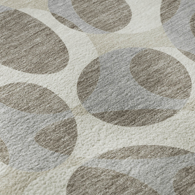 Tapis abstrait lavable à la machine Premium, Taupe, 3 pi x 5 pi
