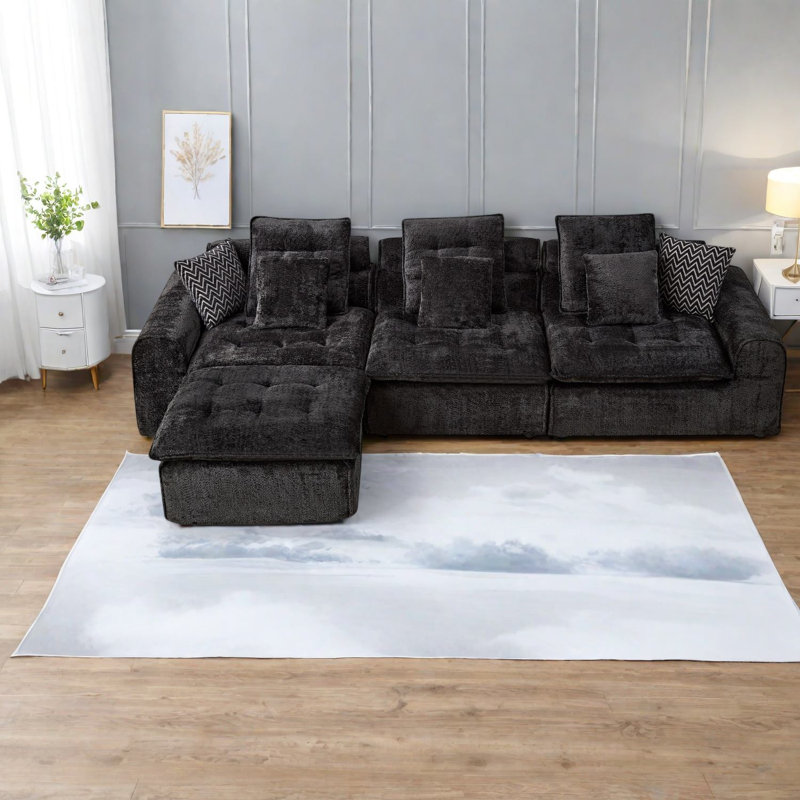 Canapé d'angle profond surdimensionné, canapé modulaire en boucle noire, salon moderne, Noir
