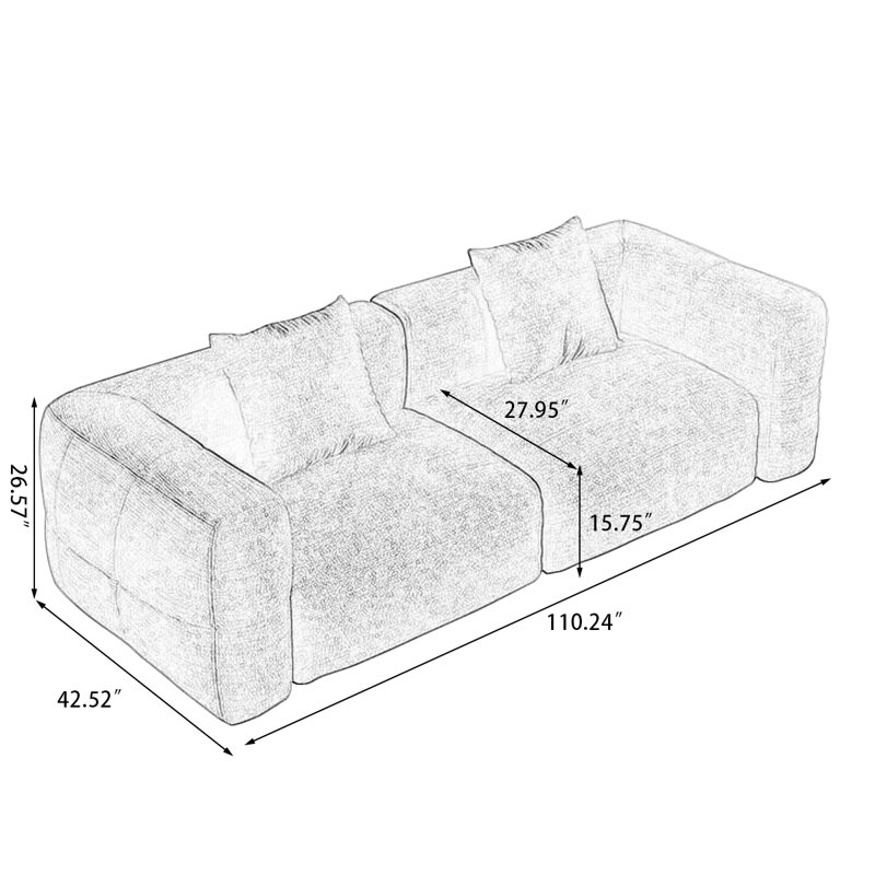 Canapé brun modulaire en chenille, Brun, H 26,57 po x l 110,24 po x P 42,52 po