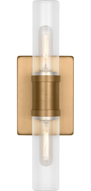 Keaton Two Light Vanity, 16" H x 5" W x 3.63" D, Clear Fluted, Satin Brass