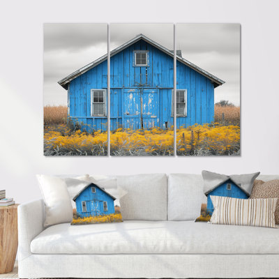 Blue Grey Autumn Tranquil Barn - Barn Wall Art Living Room Set