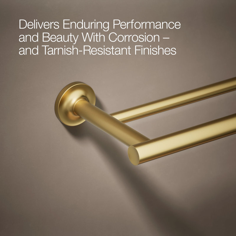 Purist® Double 24" Wall Mounted Towel Bar, Vibrant Brushed Moderne Brass