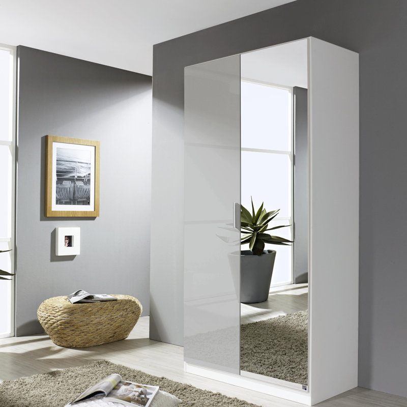 Stuttgart 2 Hinged Door Wardrobe INCL. Delivery and Assembly, Alpine White/Silk Grey, 197cm H x 91cm W x 54cm D