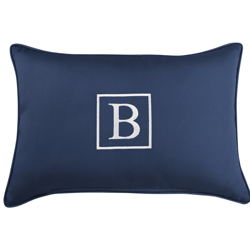 Kerrell Embroidered Sunbrella® Outdoor Throw Pillow, Canvas Navy Sunbrella® Canvas, B