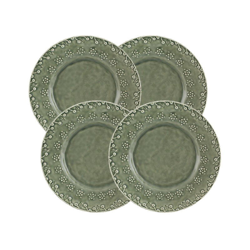 Assiette à salade ou à dessert en faïence 9,02 "Flora, ensemble de 4, Gris