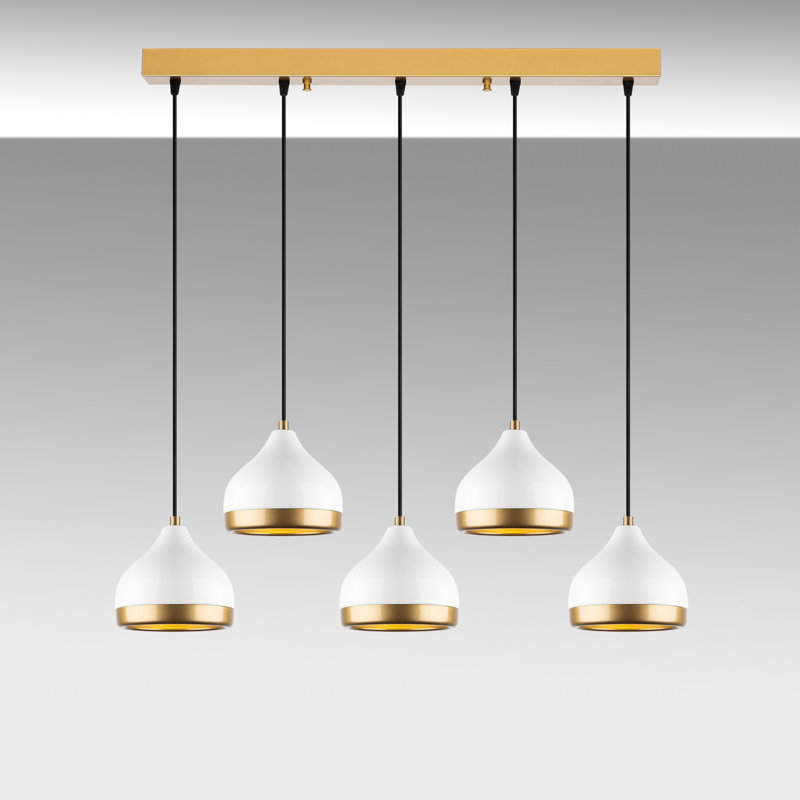 Lustre réglable élégant, structure en métal, 35,4 x 6,3 x 4,0 pouces | Finition blanche élégante, 5 x douilles E27 de 40 W maximum | Hauteur totale: 9,8 - 43,7 pouces | Parfait pour l'éclairage de la salle à manger et de l'espace de vie | Ampoule non incluse