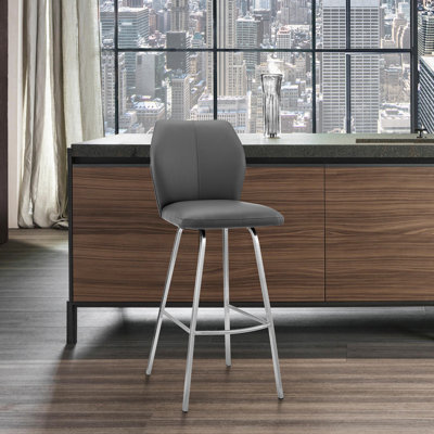 Durable Steel Bar Stools, Gray Faux Leather, Modern Kitchen Seating