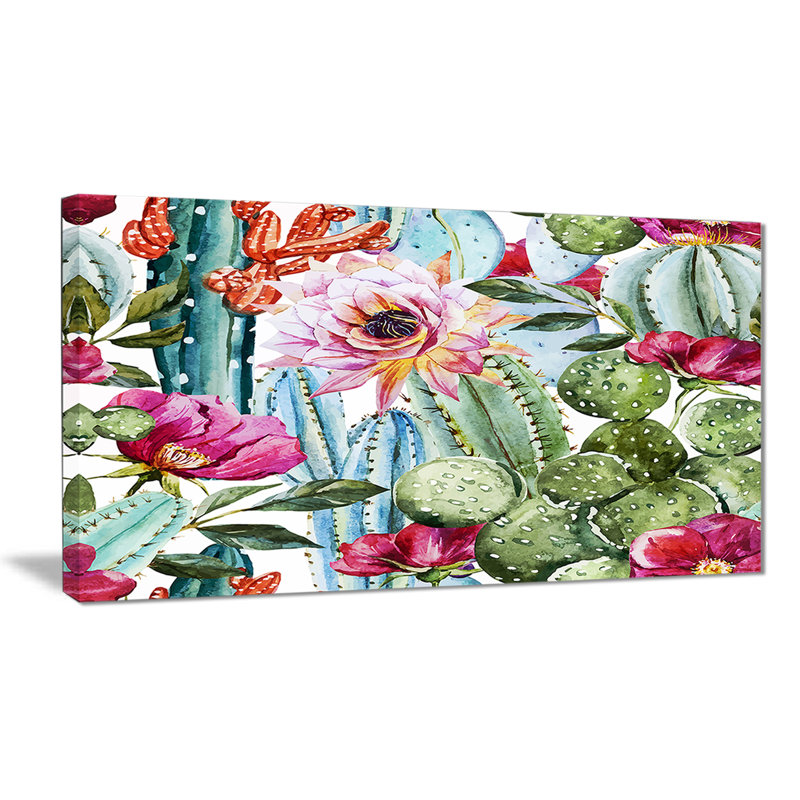 Motif de cactus - aquarelle, H 16 po x l 32 po x P 1 po, Toile tendue