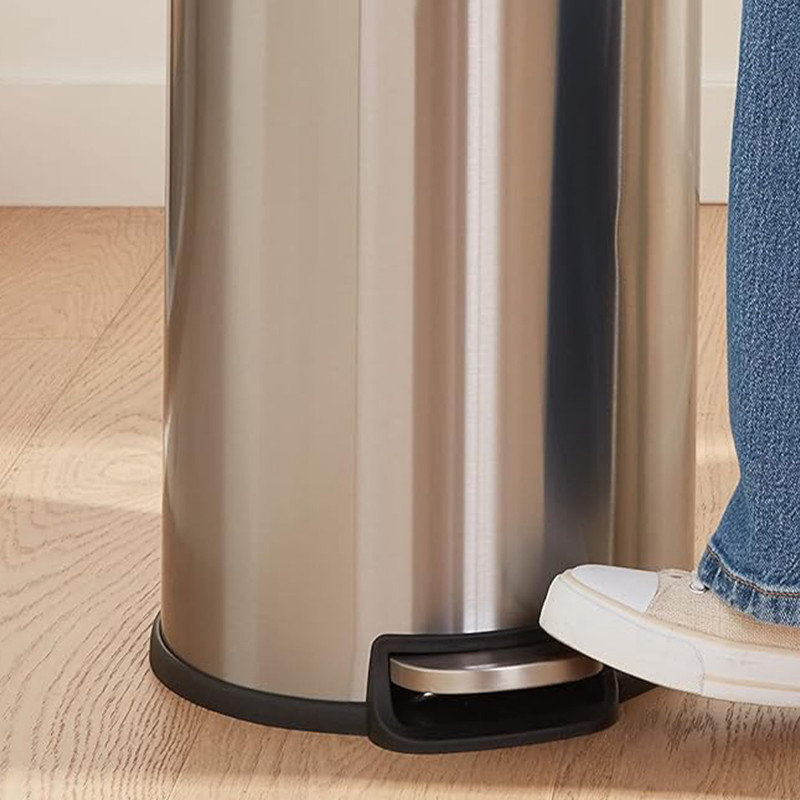 Brushed Stainless Steel Round Office Trash Can with Soft-Close Pedal