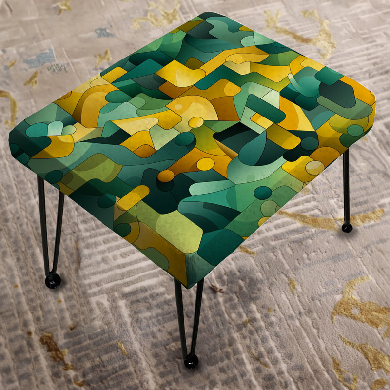 Poupart Green And Yellow Puzzle Play - Geometric Rectangle Ottoman