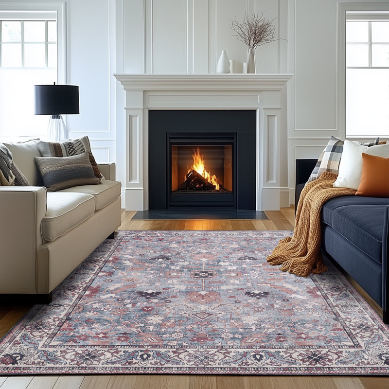 Zehorit Machine Washable Vintage Area Rug For Living Room, Hallway Runner, Entryway Rug, Rectangle 4'11" x 8'