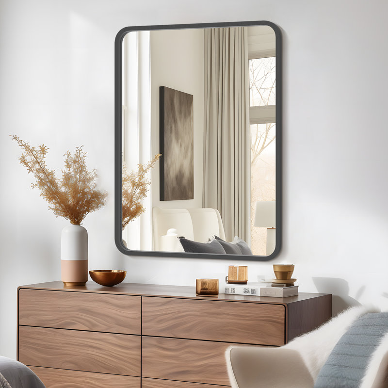 Miroir mural à arc avec cadre en bois, 40 po x 30 po, Noir