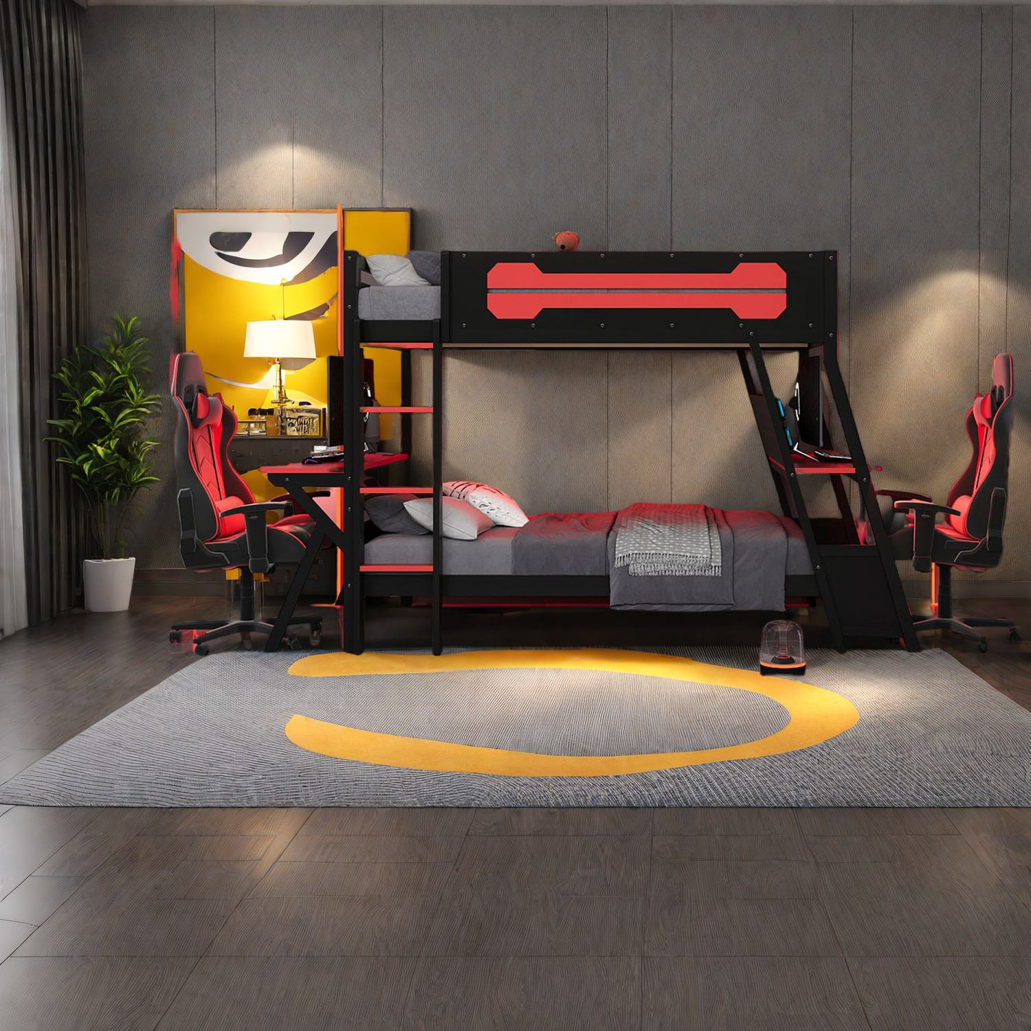 Wrought Studio™ Multifunctional Red Wood Twin Bunk Beds With Gaming ...