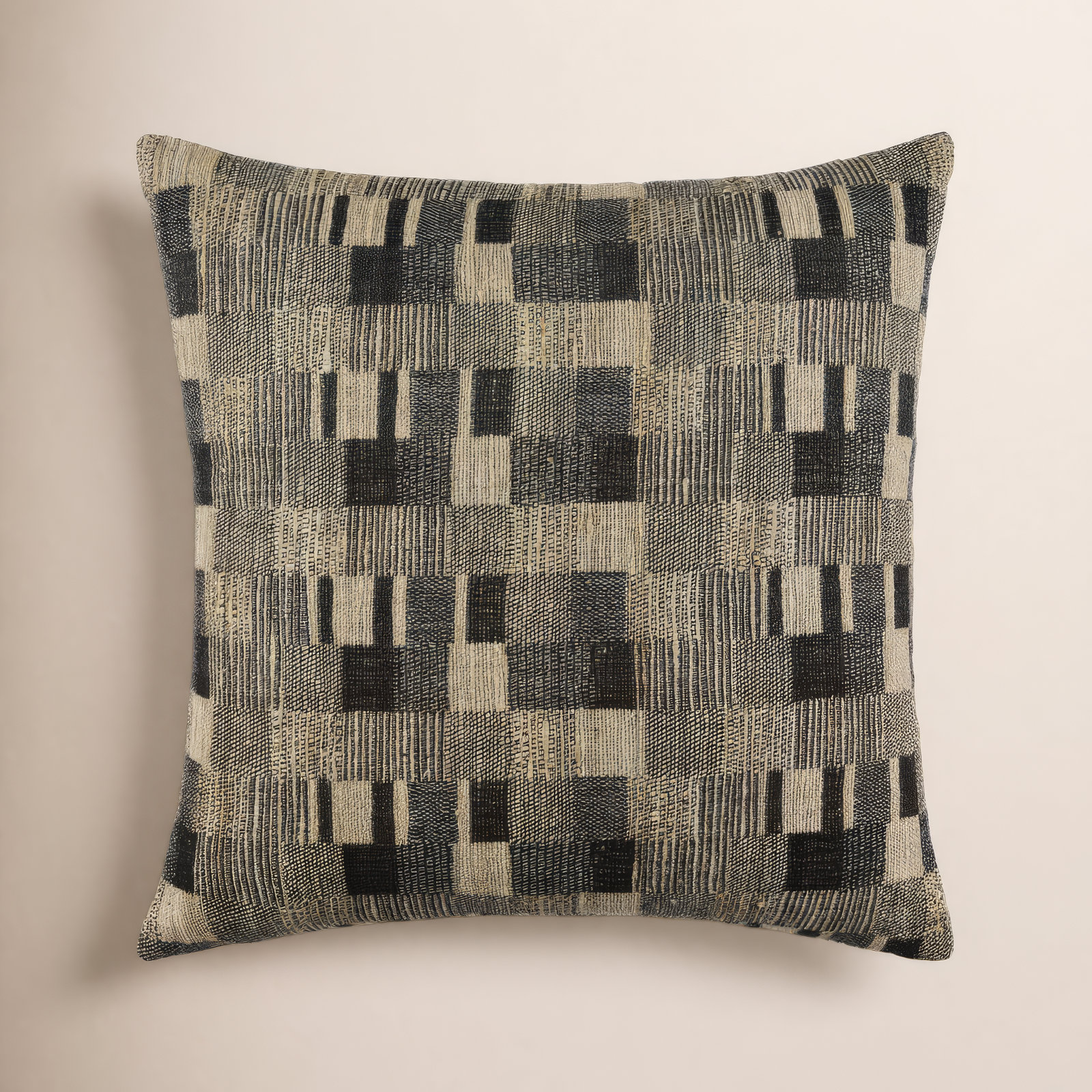 Cotton Pillow Cover, Pillow Cover Only - No Insert, Square 18", Black/Gray/Beige
