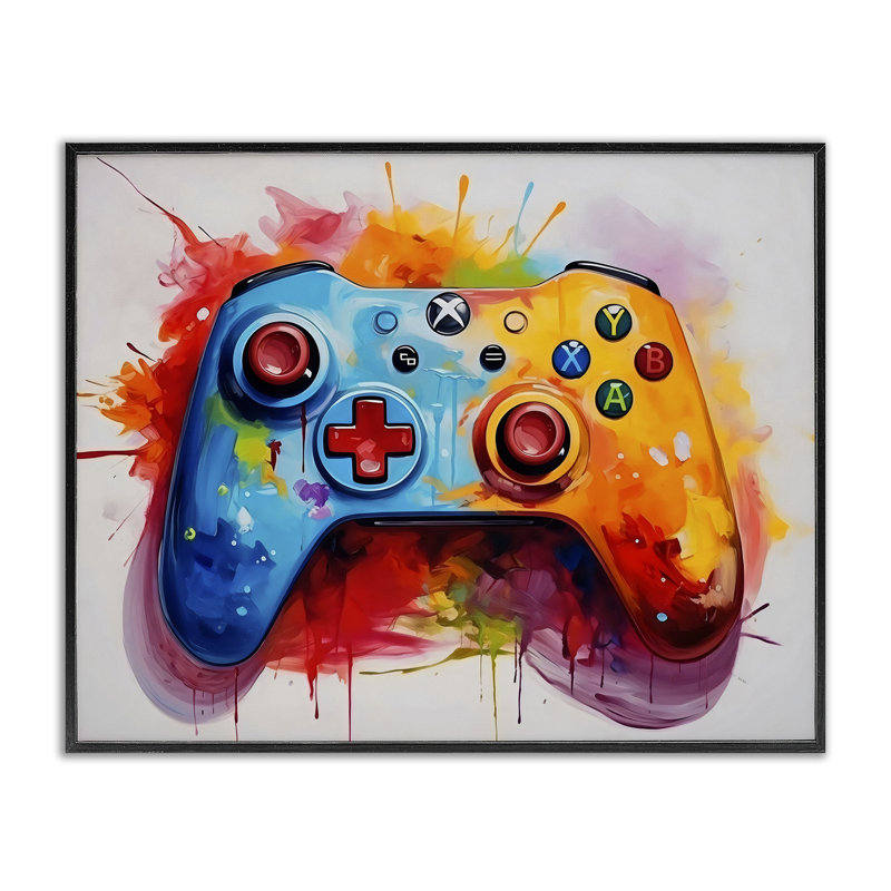 Giclée encadrée de contrôleur de jeu vidéo coloré, design par Creative Studio, H 11 po x l 14 po, Giclée encadrée noir minuit