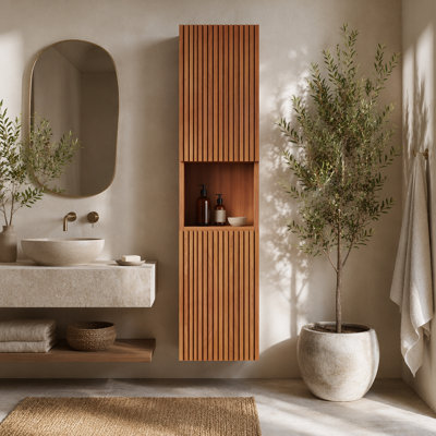 Armoire murale de 59 po de hauteur pour salle de bain, armoire de rangement étroite avec portes et tablettes, convient aux petits espaces, convient à la salle de bain, au salon et à la buanderie, couleur grain de bois de chêne brun