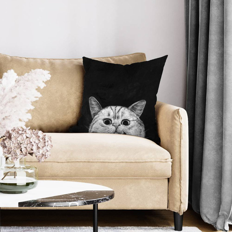 Watching cat - 20"x20" Throw pillow - Poly twill - Print on demand