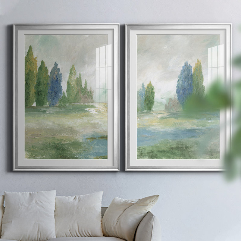 Jeweled Valley I - Ensemble de 2 reproductions d'art, H 30,5 po x l 85 po, Impression encadrée avec passe-partout