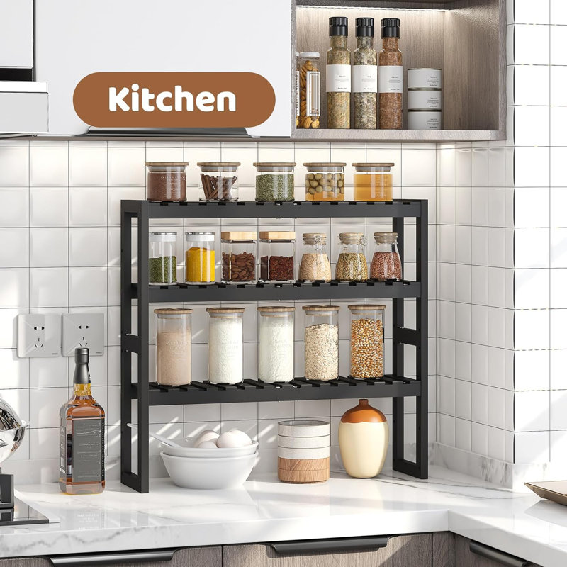 Bathroom Shelf Bamboo Organizer Rack(Black)