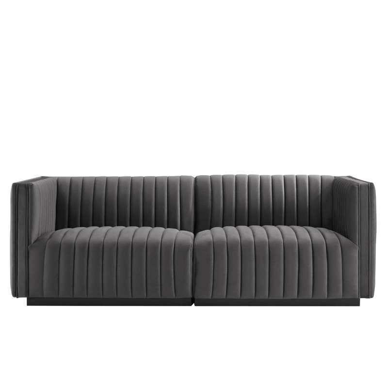 Conjure Channel Tufted Loveseat, Black, Gray Velvet