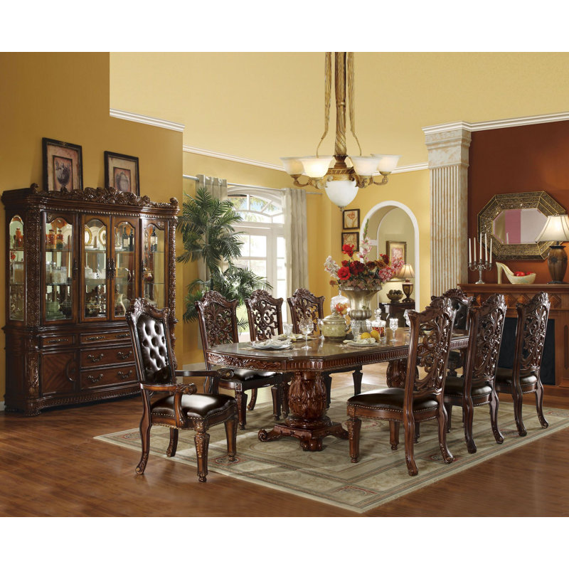 Synthia 9 Pieces Extendable Dining Set, Cherry